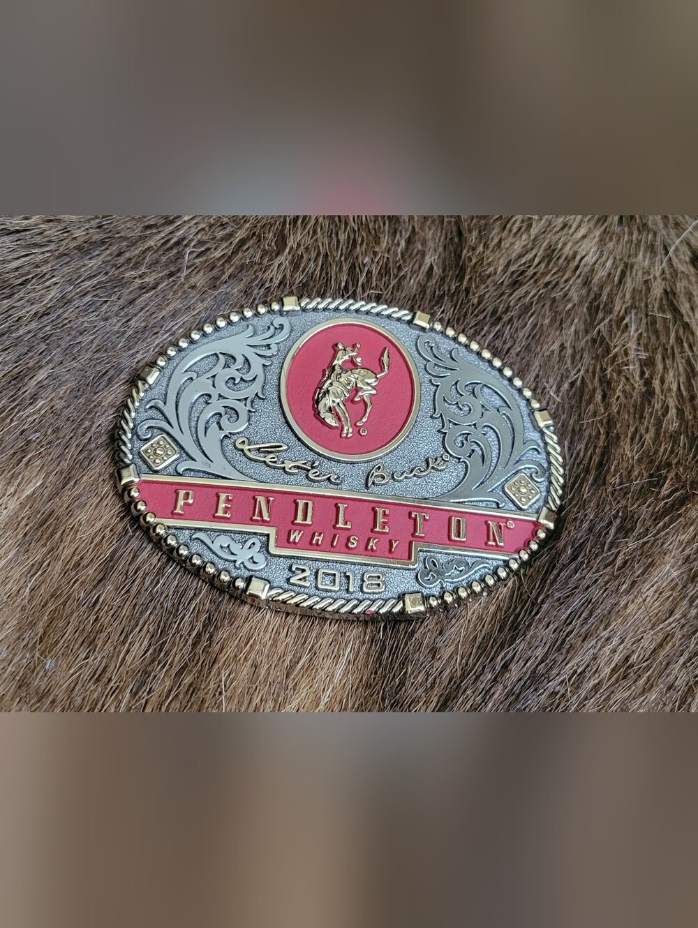 Pendleton Red and Gold Whisky Collector Belt Buckle